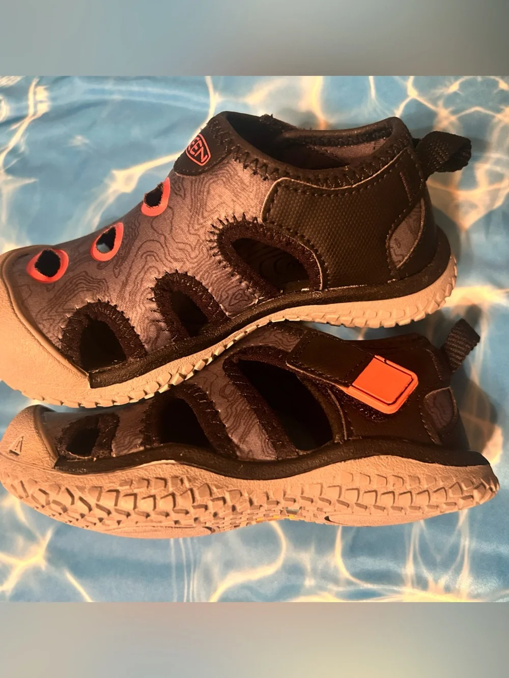NIB KEEN Toddler Size 8 Black & Orange Water Sport Shoes Sandals Hook & Loop